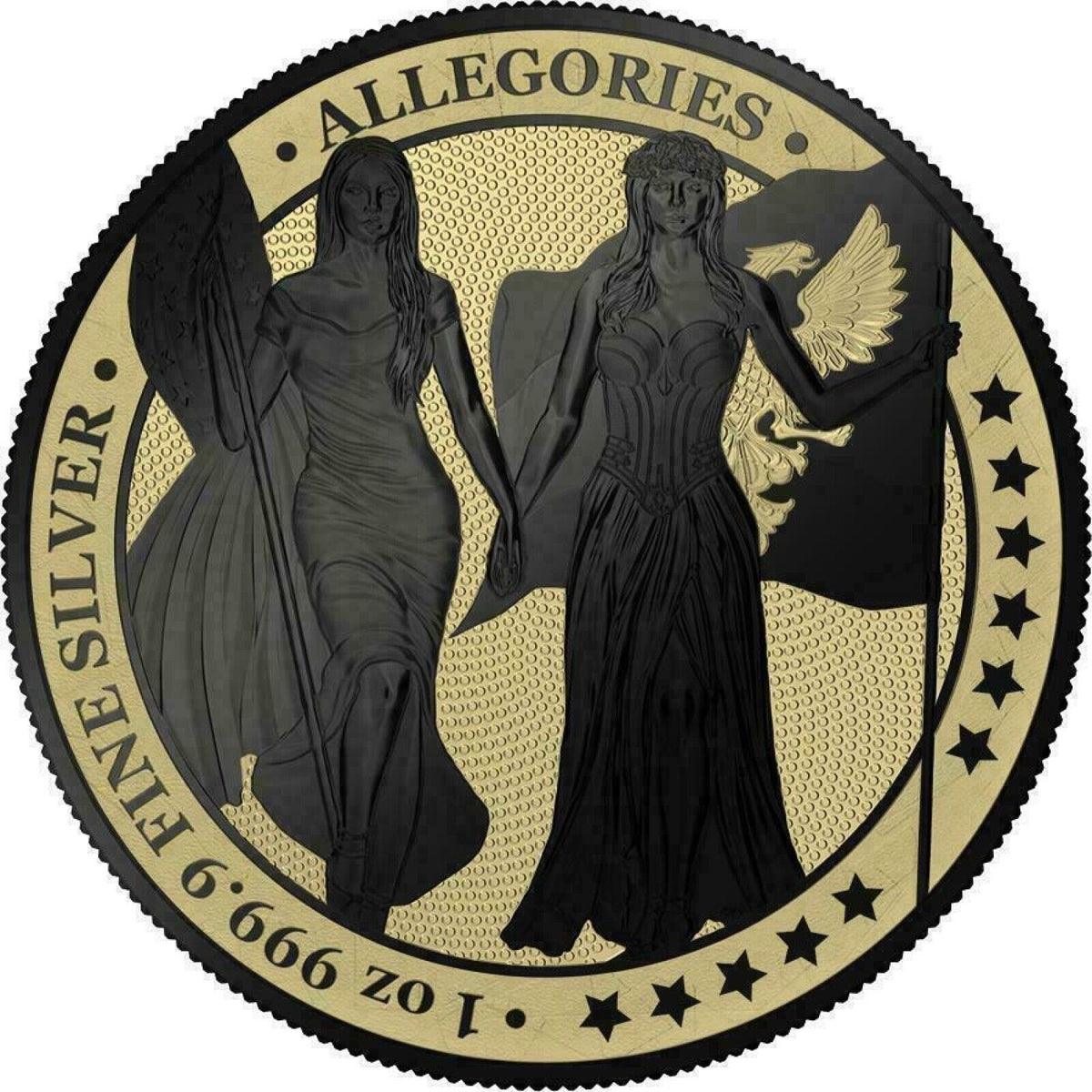 1 Oz Silver Coin 2019 5 Mark Columbia &amp; Germania Allegories - Varnish Gold Black-classypw.com-1