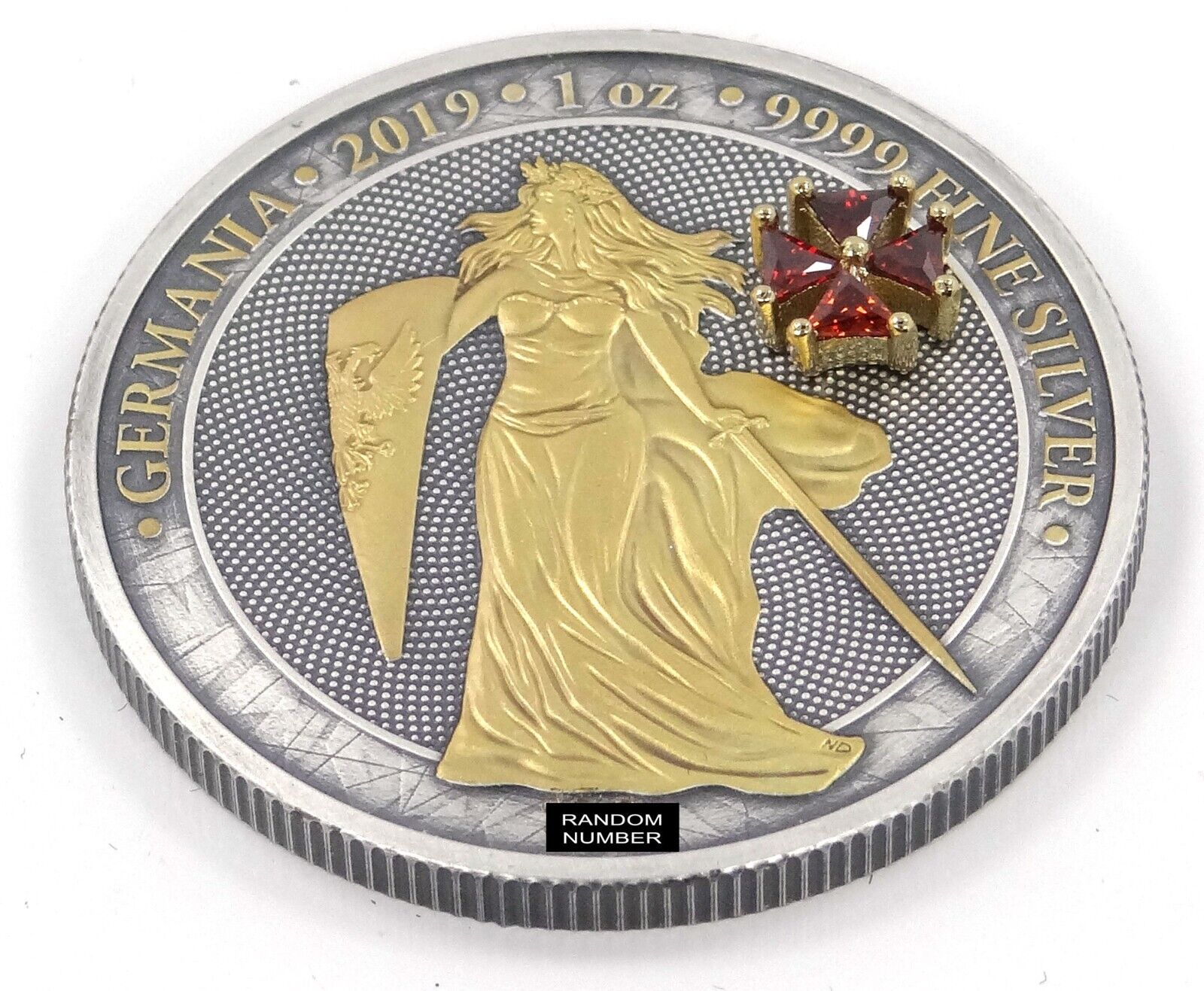 1 Oz Silver Coin 2019 5 Mark Germania - Antique Silver Red Crystal Cross-classypw.com-1