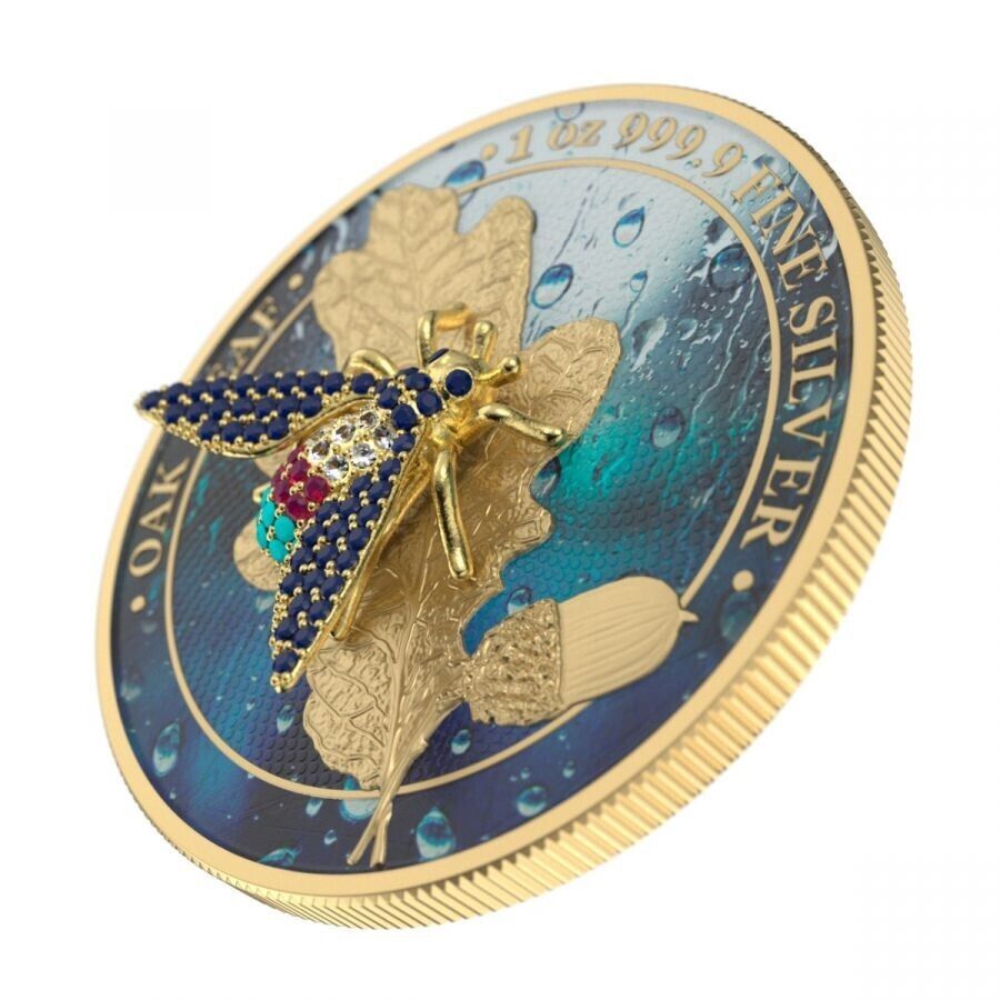 1 Oz Silver Coin 2019 5 Mark Germania Bejeweled Fly Mythical Forest Colored-classypw.com-1