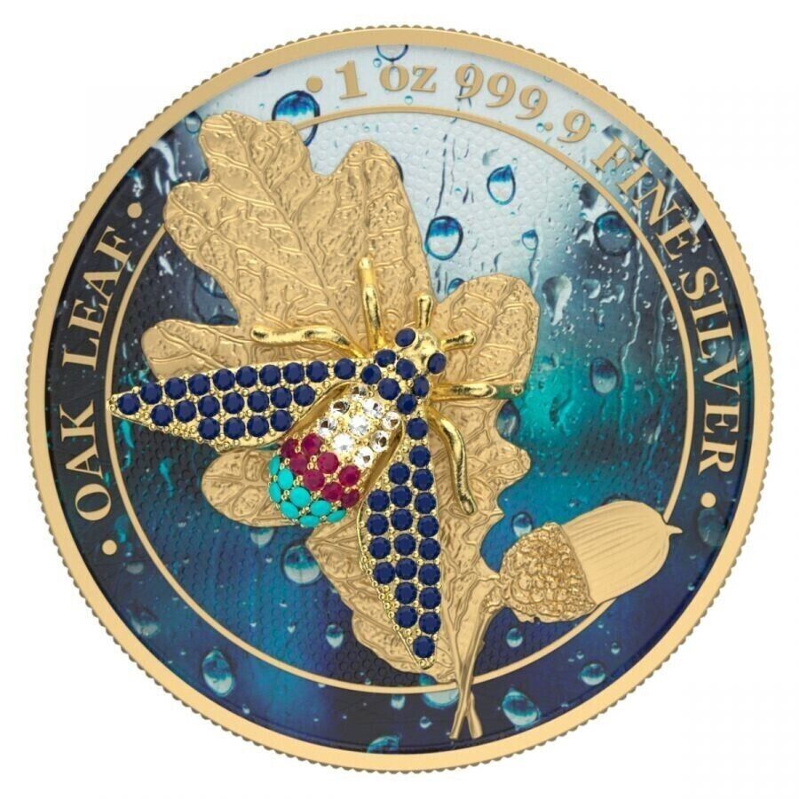 1 Oz Silver Coin 2019 5 Mark Germania Bejeweled Fly Mythical Forest Colored-classypw.com-2