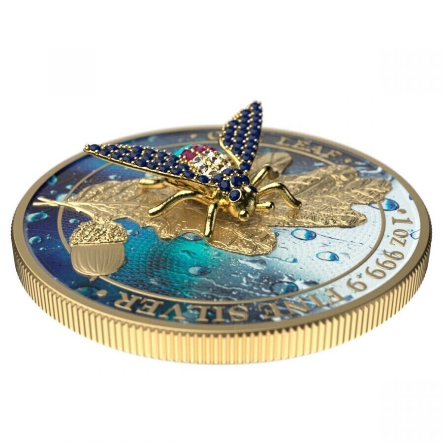 1 Oz Silver Coin 2019 5 Mark Germania Bejeweled Fly Mythical Forest Colored-classypw.com-3