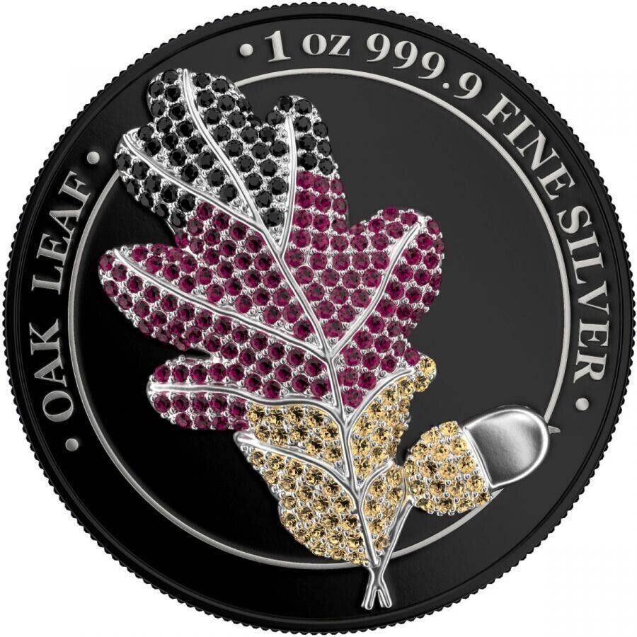 1 Oz Silver Coin 2019 5 Mark Germania Bejeweled Oak Leaf Flag Proof Silver Coin-classypw.com-1