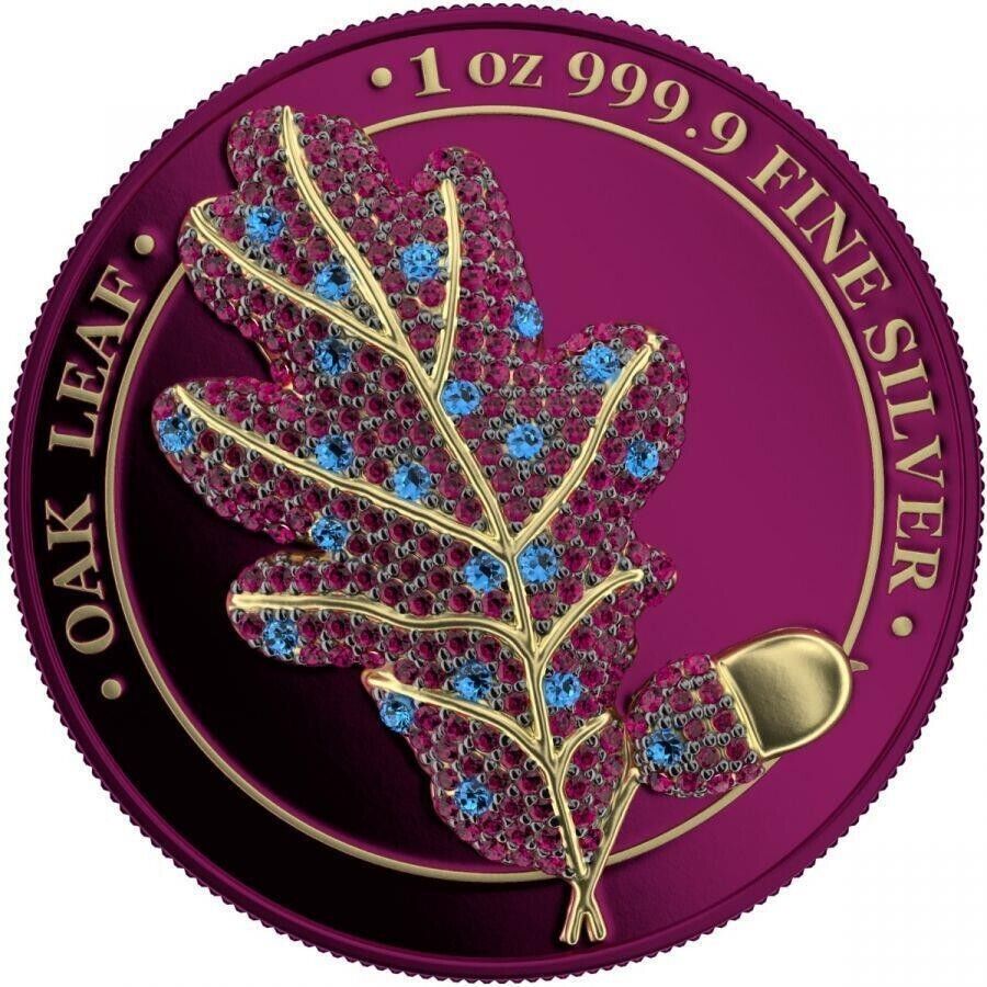 1 Oz Silver Coin 2019 5 Mark Germania Bejeweled Oak Leaf Proof Silver Coin-classypw.com-1
