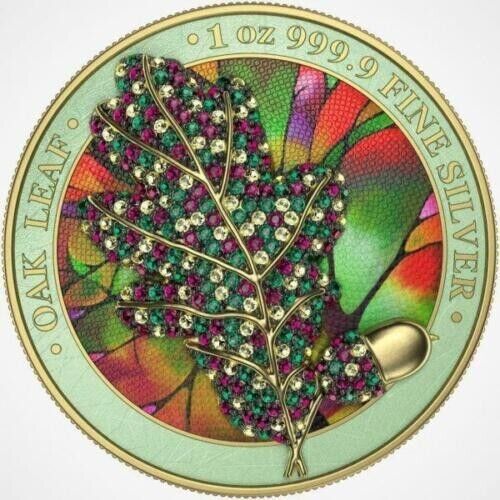 1 Oz Silver Coin 2019 5 Mark Germania Bejeweled Oak Leaf Summer Silver Coin-classypw.com-1
