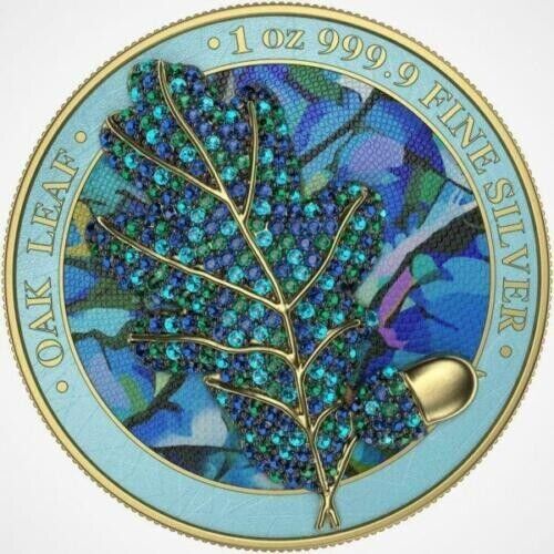 1 Oz Silver Coin 2019 5 Mark Germania Bejeweled Oak Leaf Winter Silver Coin-classypw.com-1