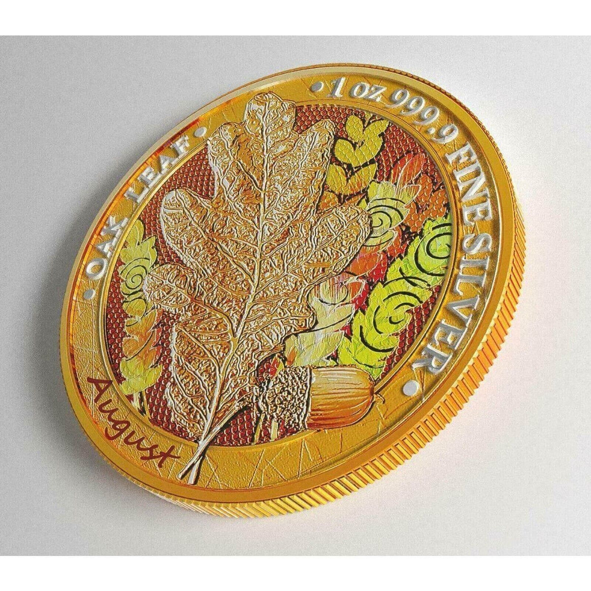 1 Oz Silver Coin 2019 5 Mark Germania Oak Leaf 12 Month Series - August-classypw.com-2