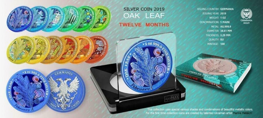 1 Oz Silver Coin 2019 5 Mark Germania Oak Leaf 12 Month Series - February-classypw.com-5