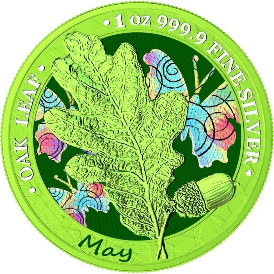 1 Oz Silver Coin 2019 5 Mark Germania Oak Leaf 12 Month Series - May-classypw.com-1