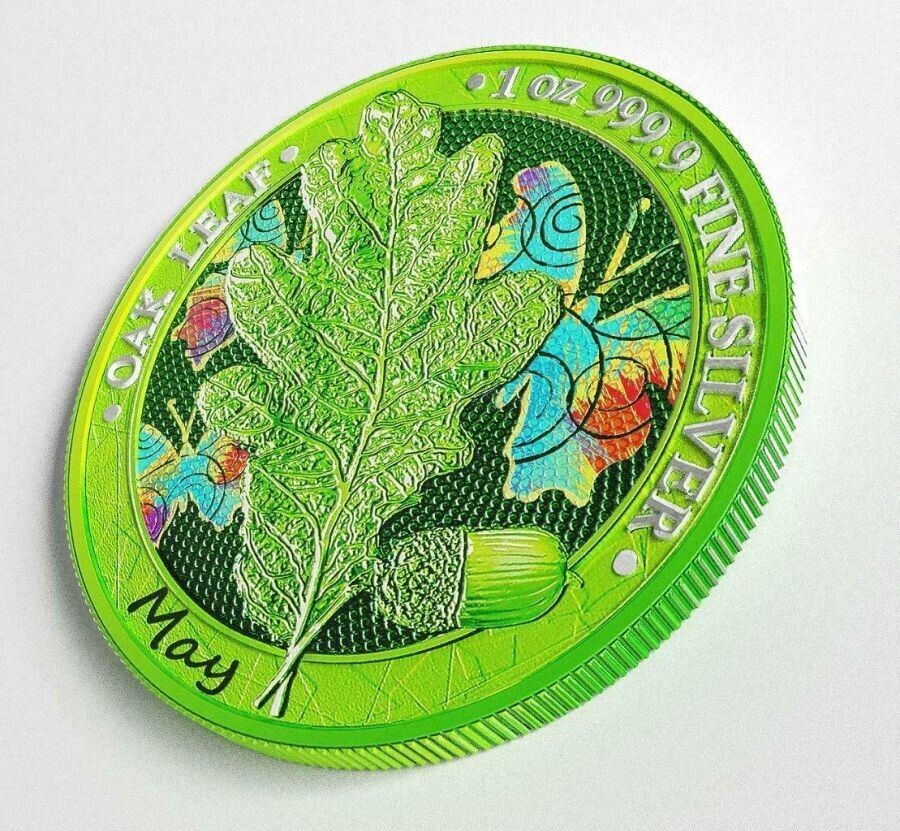 1 Oz Silver Coin 2019 5 Mark Germania Oak Leaf 12 Month Series - May-classypw.com-3