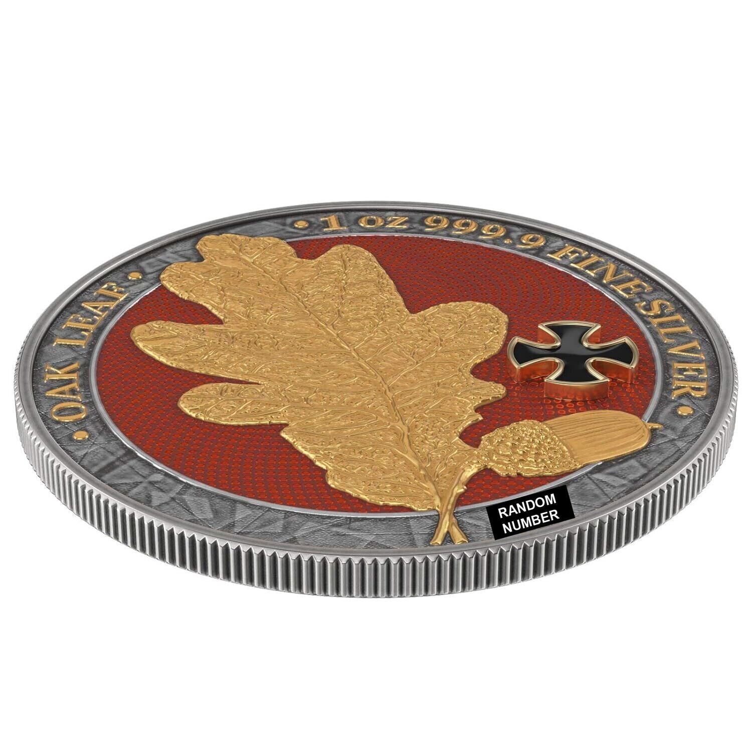 1 Oz Silver Coin 2019 5 Mark Germania Oak Leaf Antique Finish - Golden Cross