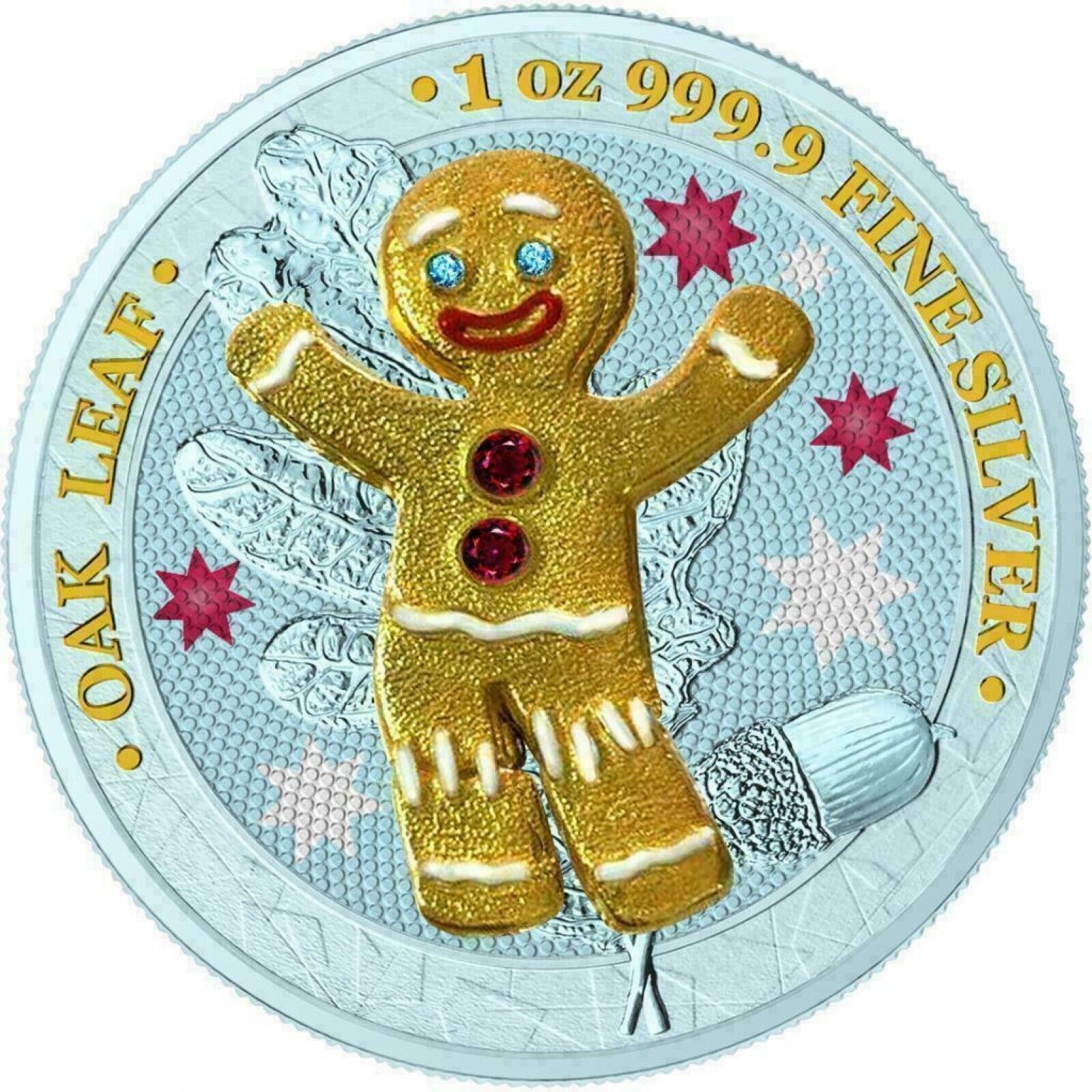 1 Oz Silver Coin 2019 5 Mark Germania Oak Leaf Bejeweled Gingerbread Man - Boy-classypw.com-1