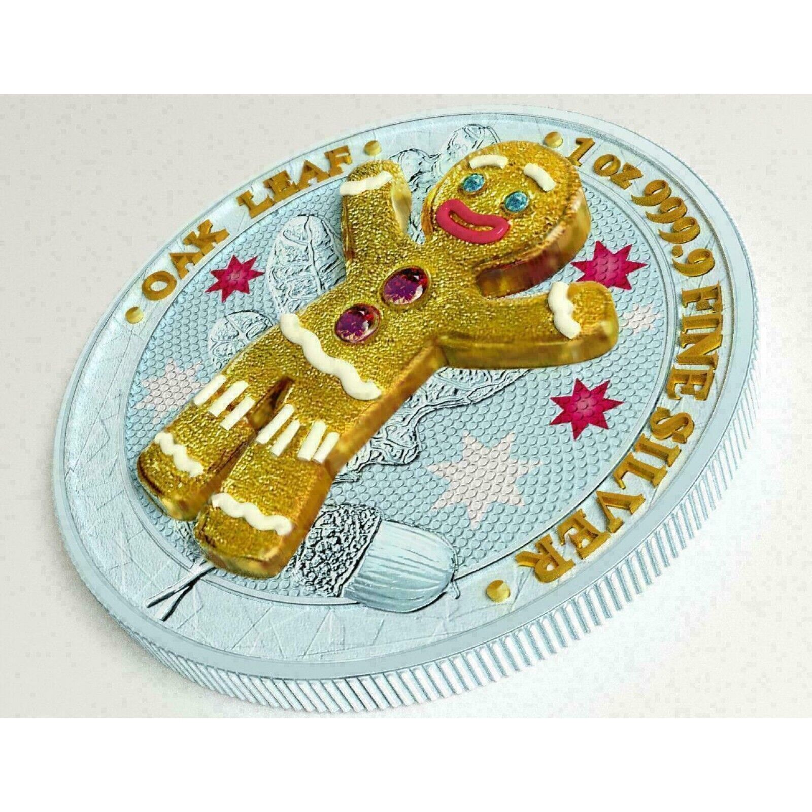 1 Oz Silver Coin 2019 5 Mark Germania Oak Leaf Bejeweled Gingerbread Man - Boy-classypw.com-2