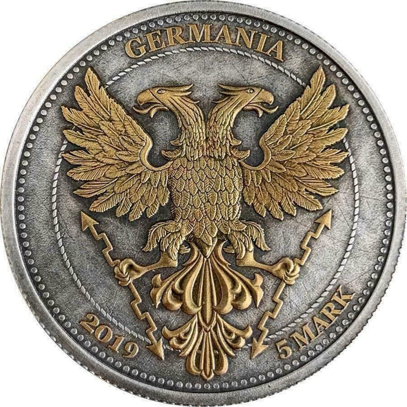 1 Oz Silver Coin 2019 5 Mark Germania Oak Leaf - Funky Holo Antique Silver-classypw.com-3