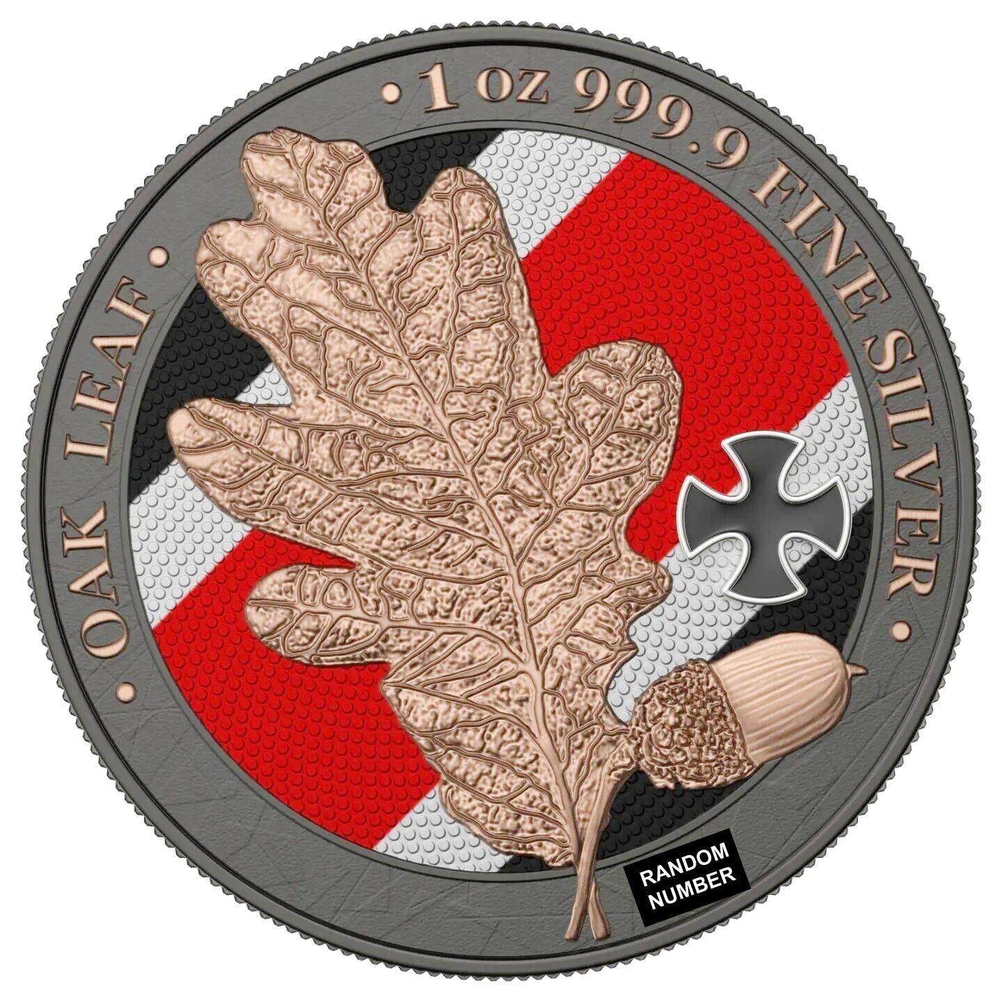 1 Oz Silver Coin 2019 5 Mark Germania Oak Leaf Ruthenium - Iron Cross-classypw.com-1