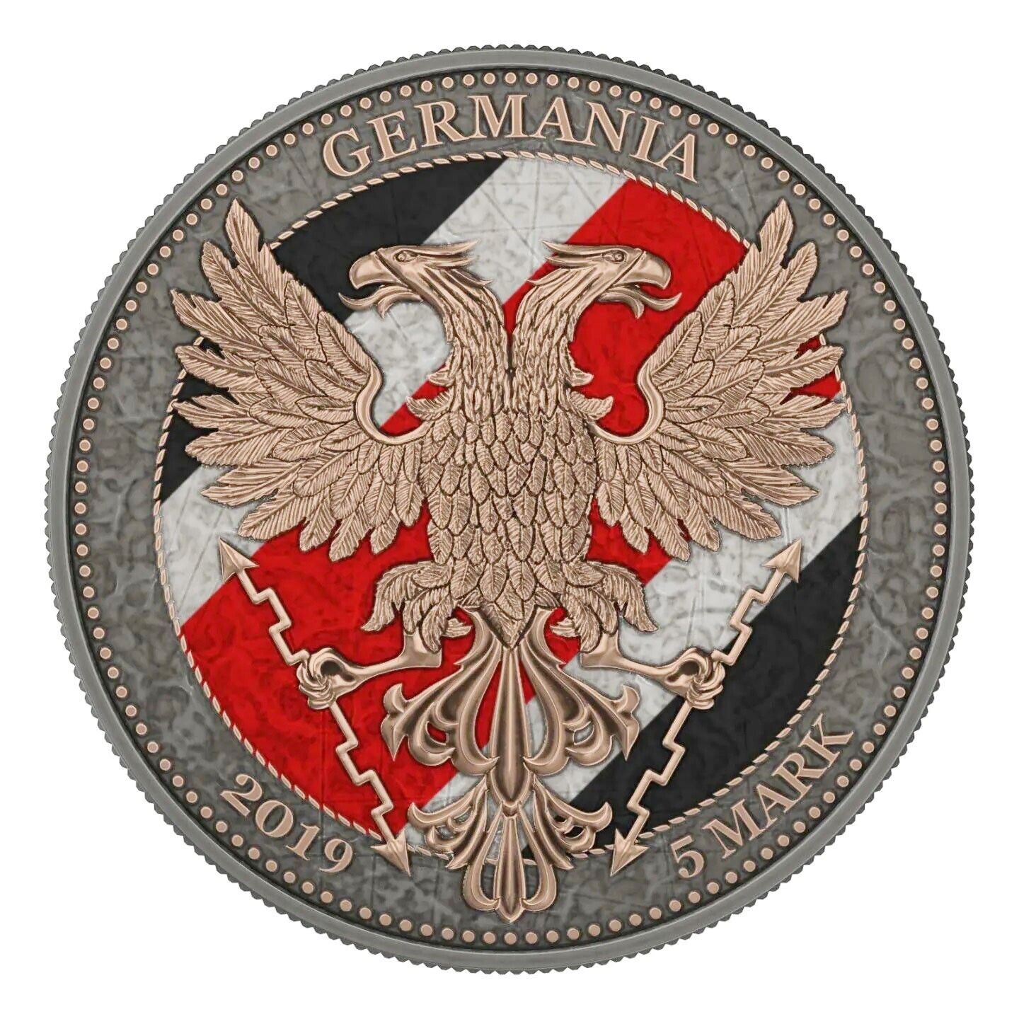 1 Oz Silver Coin 2019 5 Mark Germania Oak Leaf Ruthenium - Iron Cross-classypw.com-4