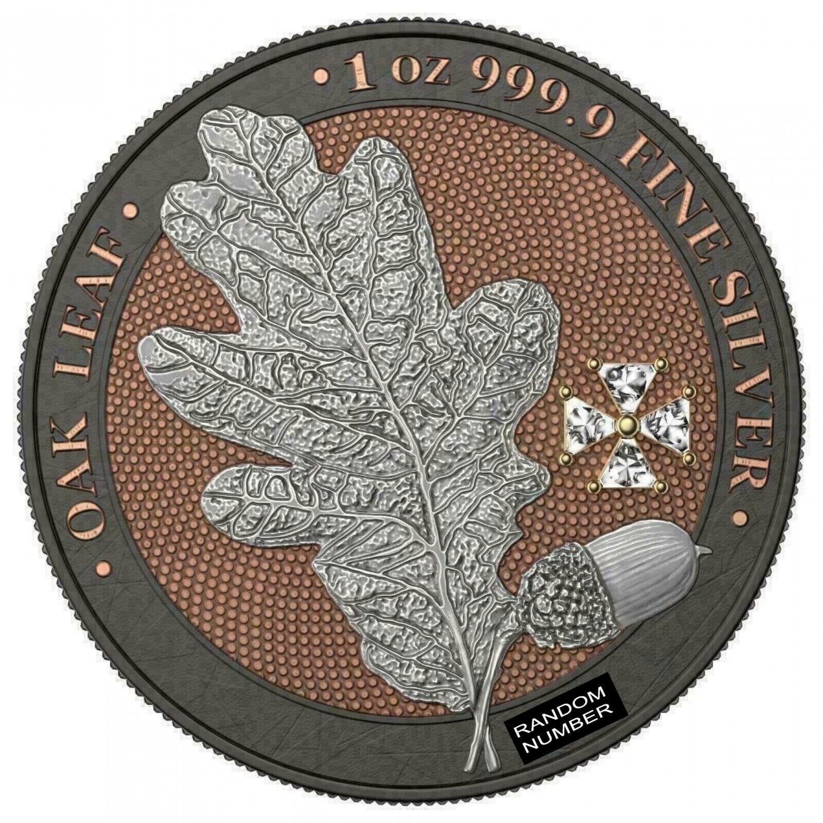 1 Oz Silver Coin 2019 5 Mark Germania Oak Leaf - Ruthenium White Crystal Cross