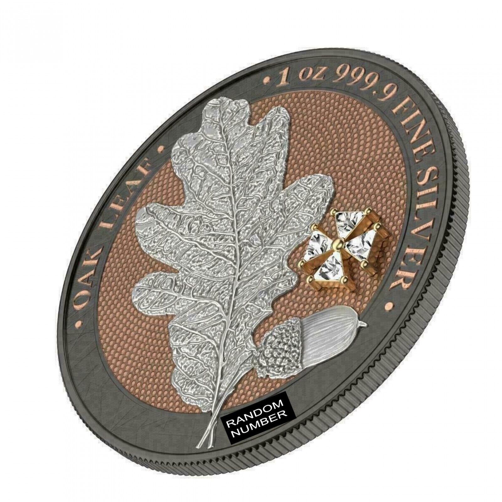 1 Oz Silver Coin 2019 5 Mark Germania Oak Leaf - Ruthenium White Crystal Cross