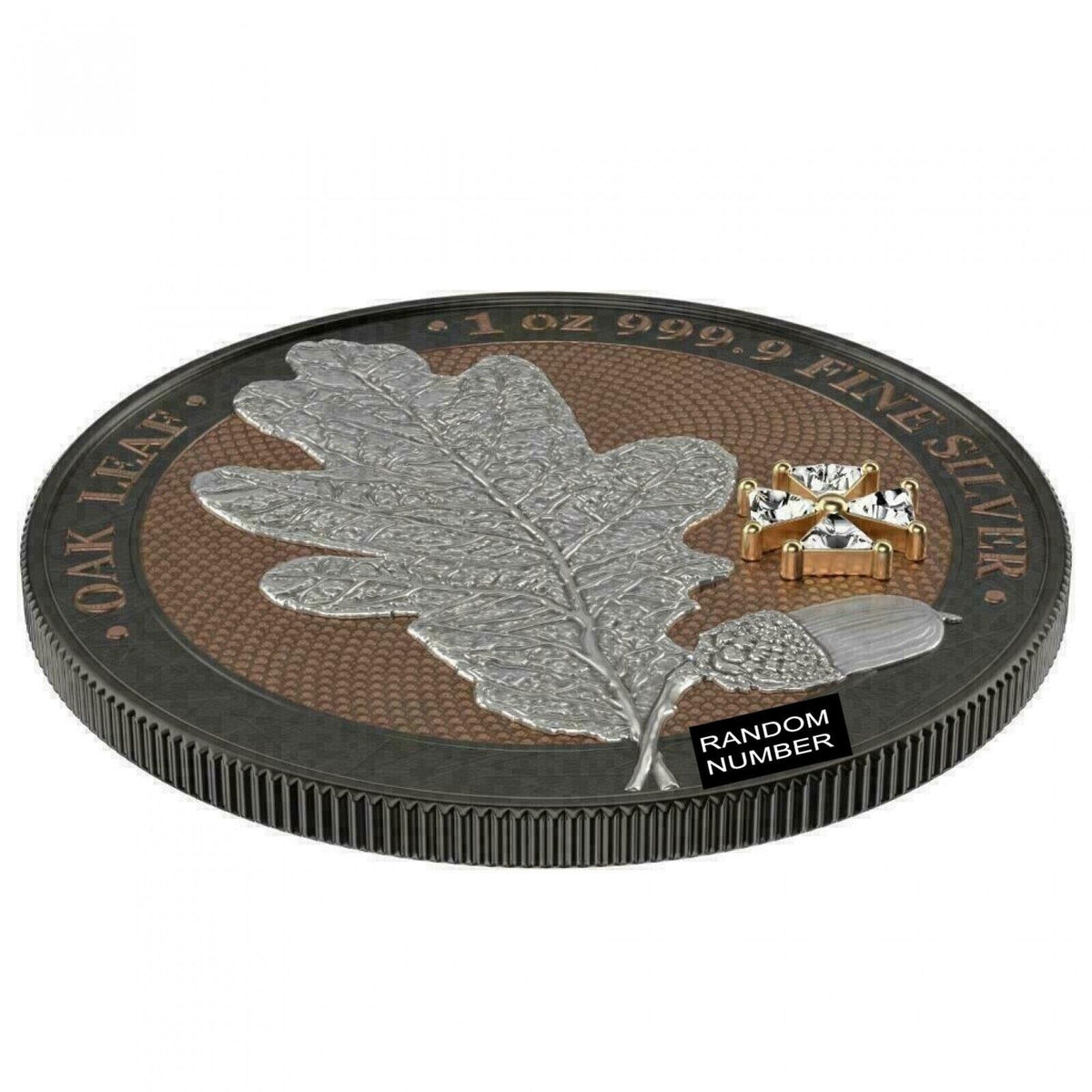 1 Oz Silver Coin 2019 5 Mark Germania Oak Leaf - Ruthenium White Crystal Cross