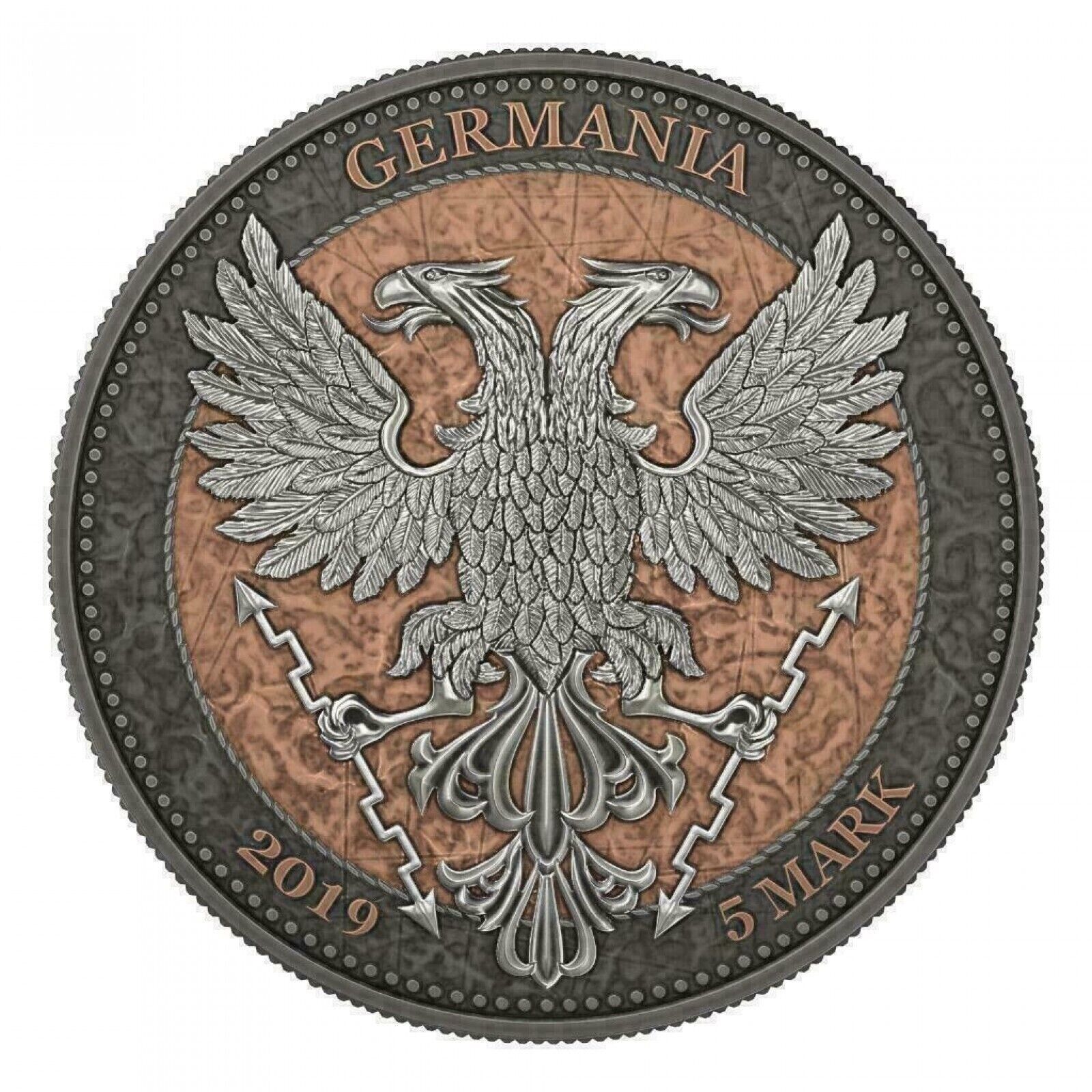 1 Oz Silver Coin 2019 5 Mark Germania Oak Leaf - Ruthenium White Crystal Cross