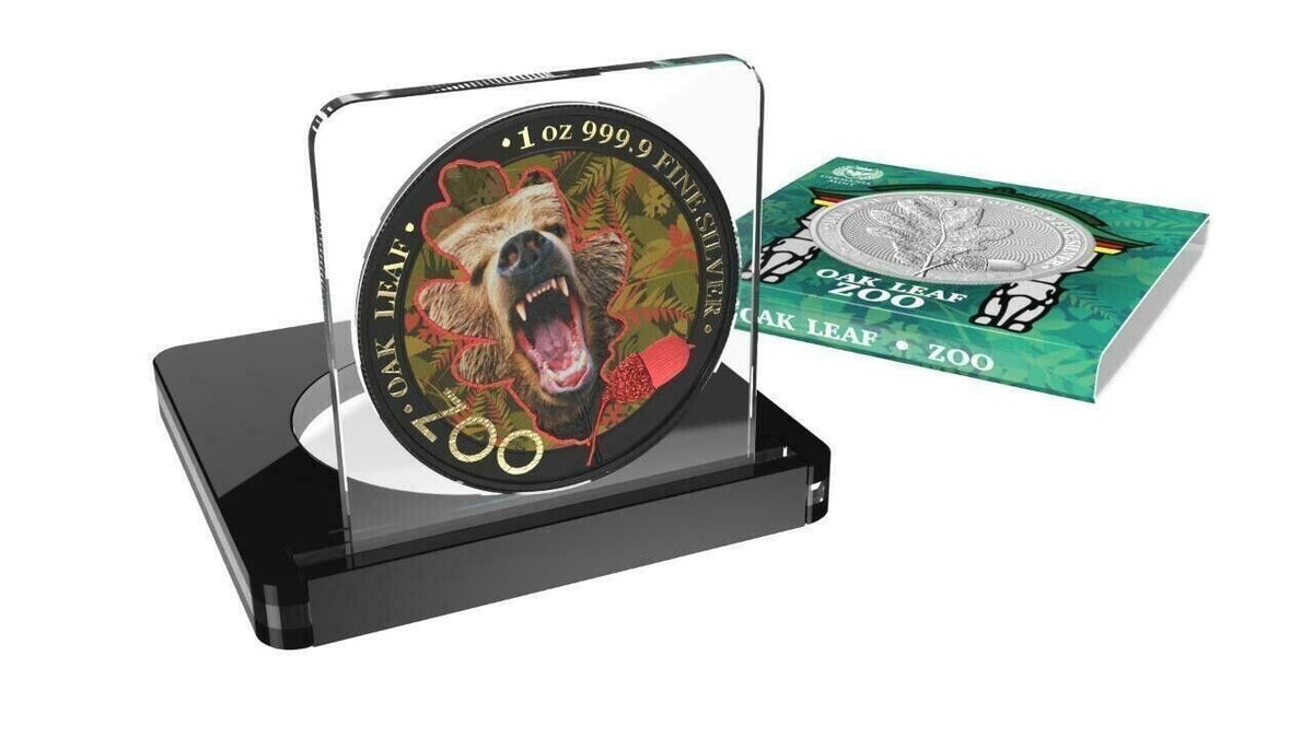 1 Oz Silver Coin 2019 5 Mark Germania Oak Leaf Zoo Series - Brown Bear-classypw.com-4