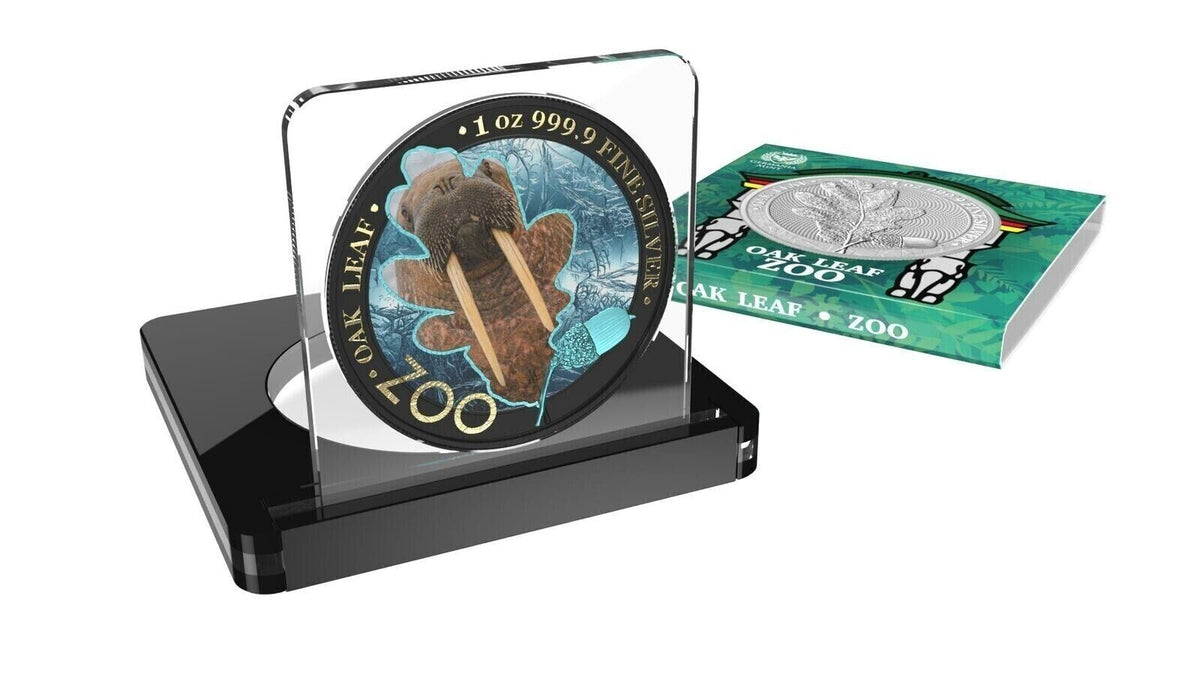 1 Oz Silver Coin 2019 5 Mark Germania Oak Leaf Zoo Series - Pacific Walrus-classypw.com-4