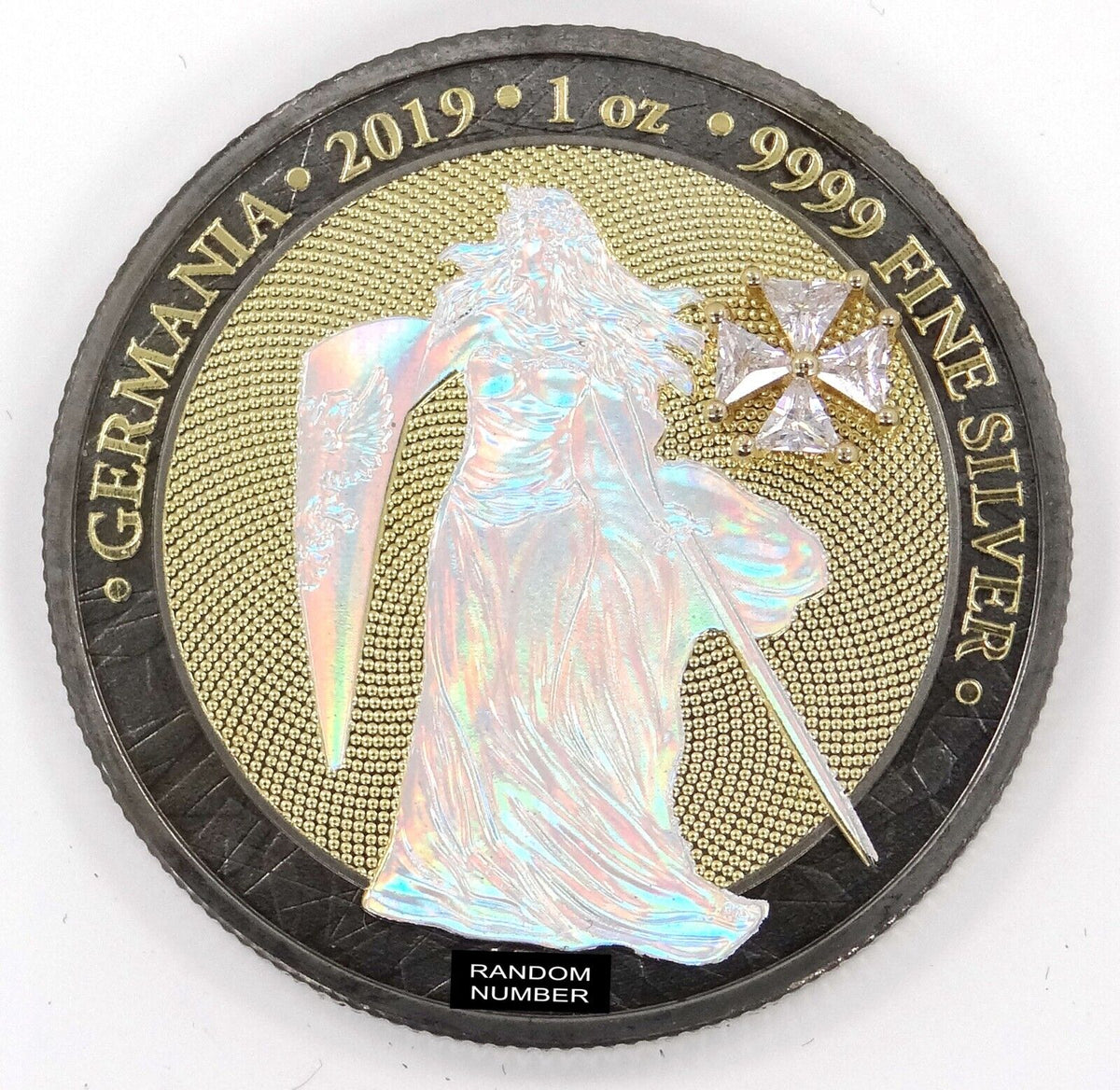 1 Oz Silver Coin 2019 5 Mark Germania - Ruthenium Holo Crystal Cross-classypw.com-1