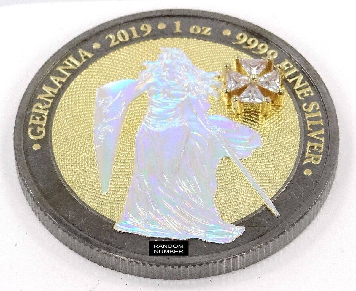 1 Oz Silver Coin 2019 5 Mark Germania - Ruthenium Holo Crystal Cross-classypw.com-2