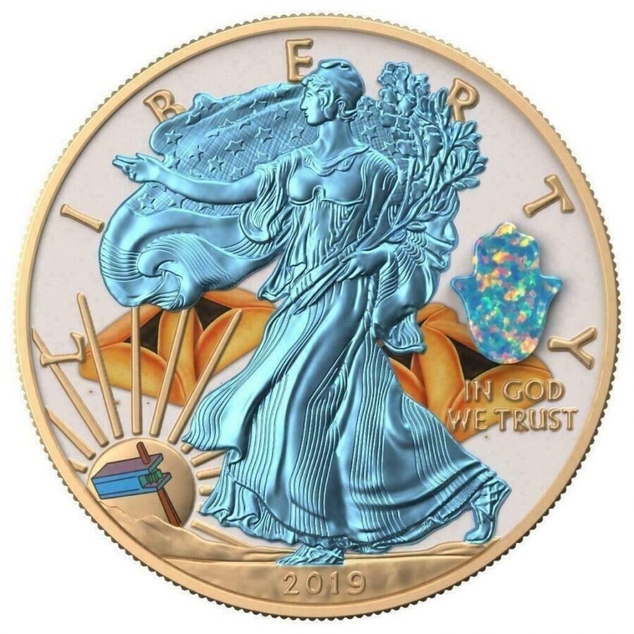 1 Oz Silver Coin 2019 American Eagle $1 Jewish Holidays Opal Hamsa Purim-classypw.com-1