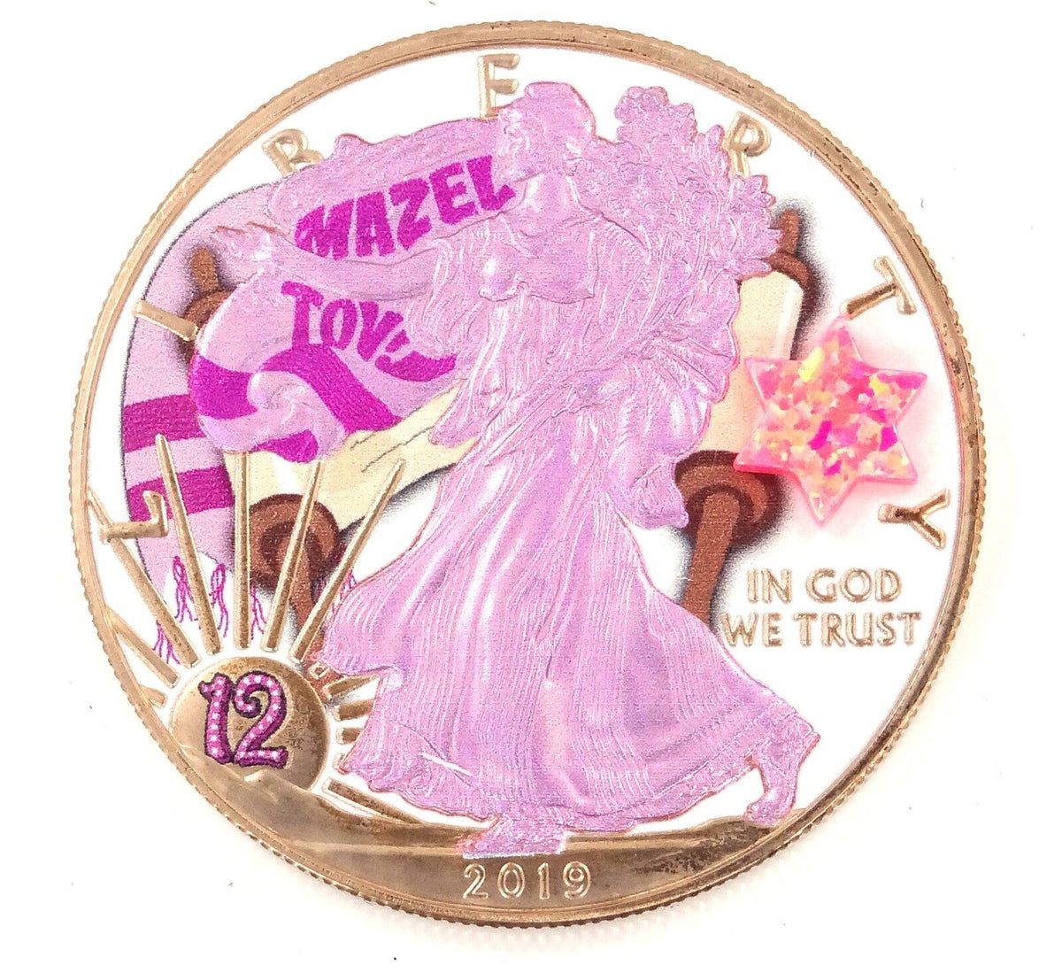 1 Oz Silver Coin 2019 American Eagle $1 Jewish Mazel Tov Bat Mitzvah Opal Stone-classypw.com-1