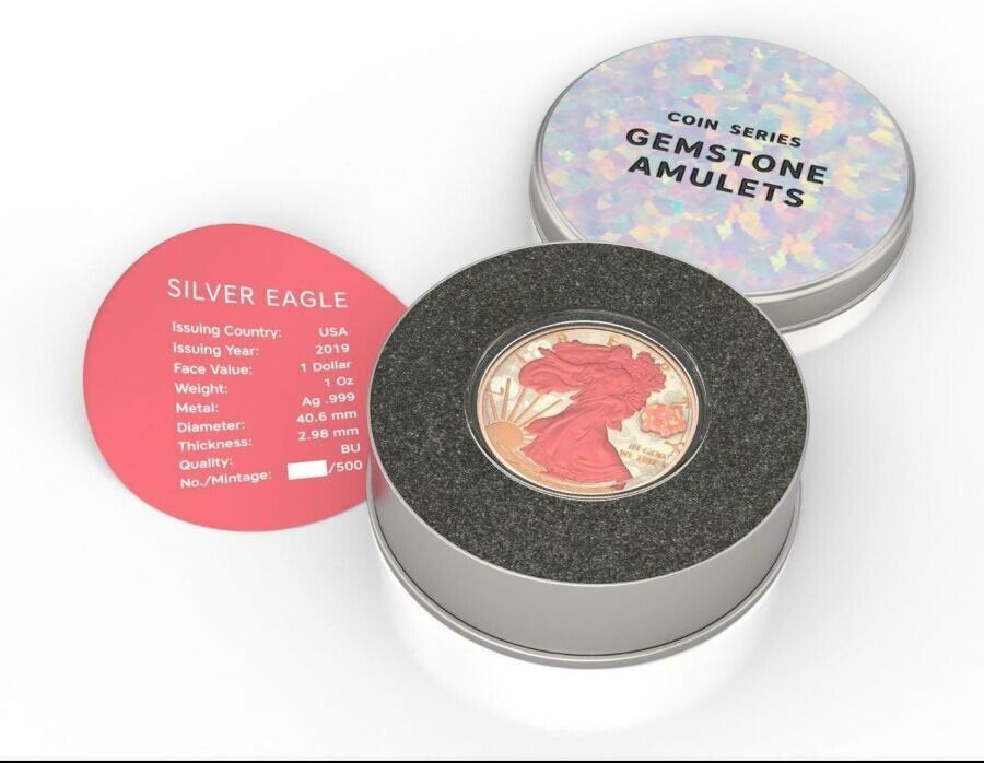1 Oz Silver Coin 2019 American Eagle $1 Year of The Pig Amulet Opal Stone-classypw.com-4