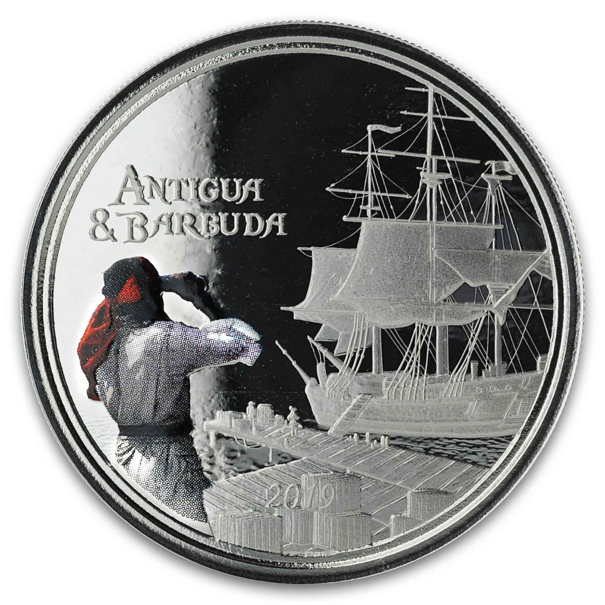 1 Oz Silver Coin 2019 EC8 Antigua &amp; Barbuda $2 Scottsdale Color Proof Rum Runner-classypw.com-1