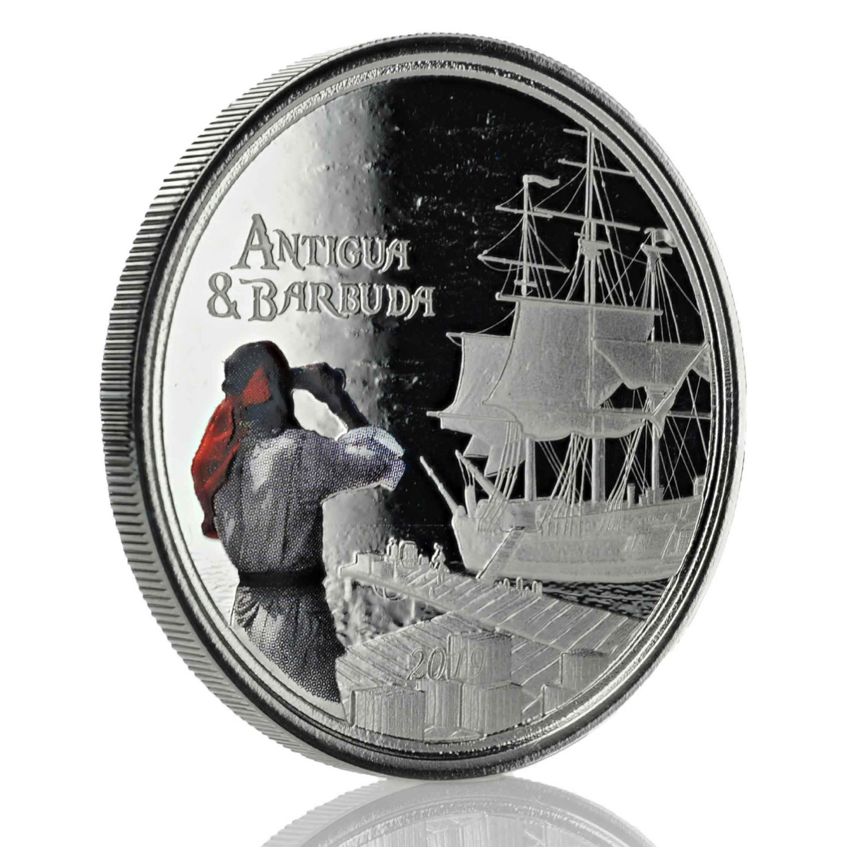 1 Oz Silver Coin 2019 EC8 Antigua &amp; Barbuda $2 Scottsdale Color Proof Rum Runner-classypw.com-2