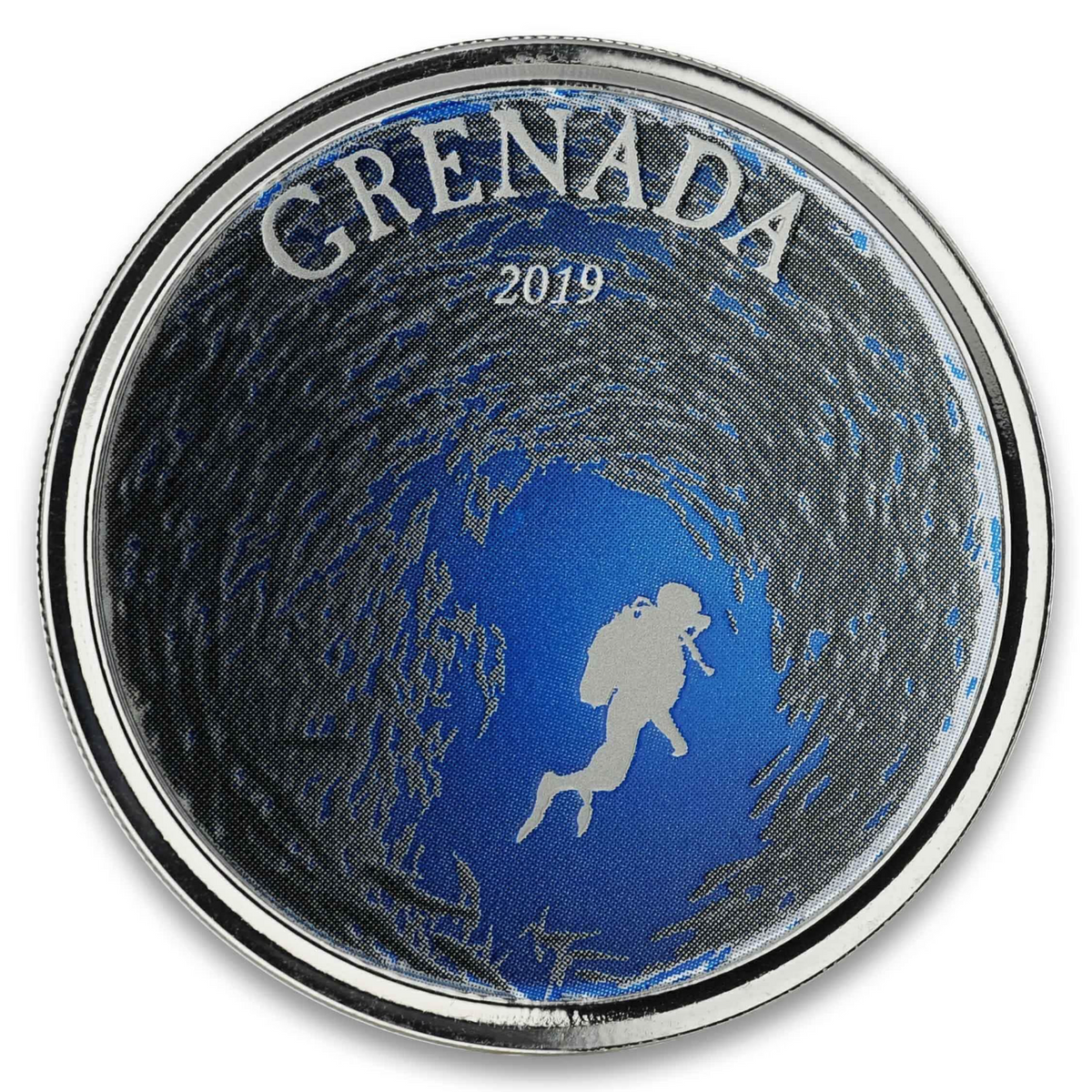 1 Oz Silver Coin 2019 EC8 Grenada $2 Scottsdale Mint Color Proof Diving Paradise-classypw.com-1