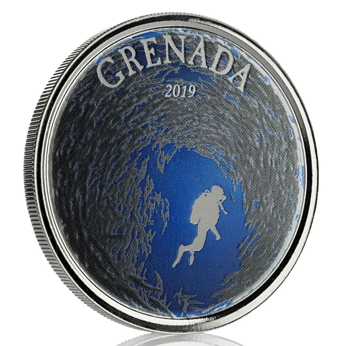 1 Oz Silver Coin 2019 EC8 Grenada $2 Scottsdale Mint Color Proof Diving Paradise-classypw.com-2