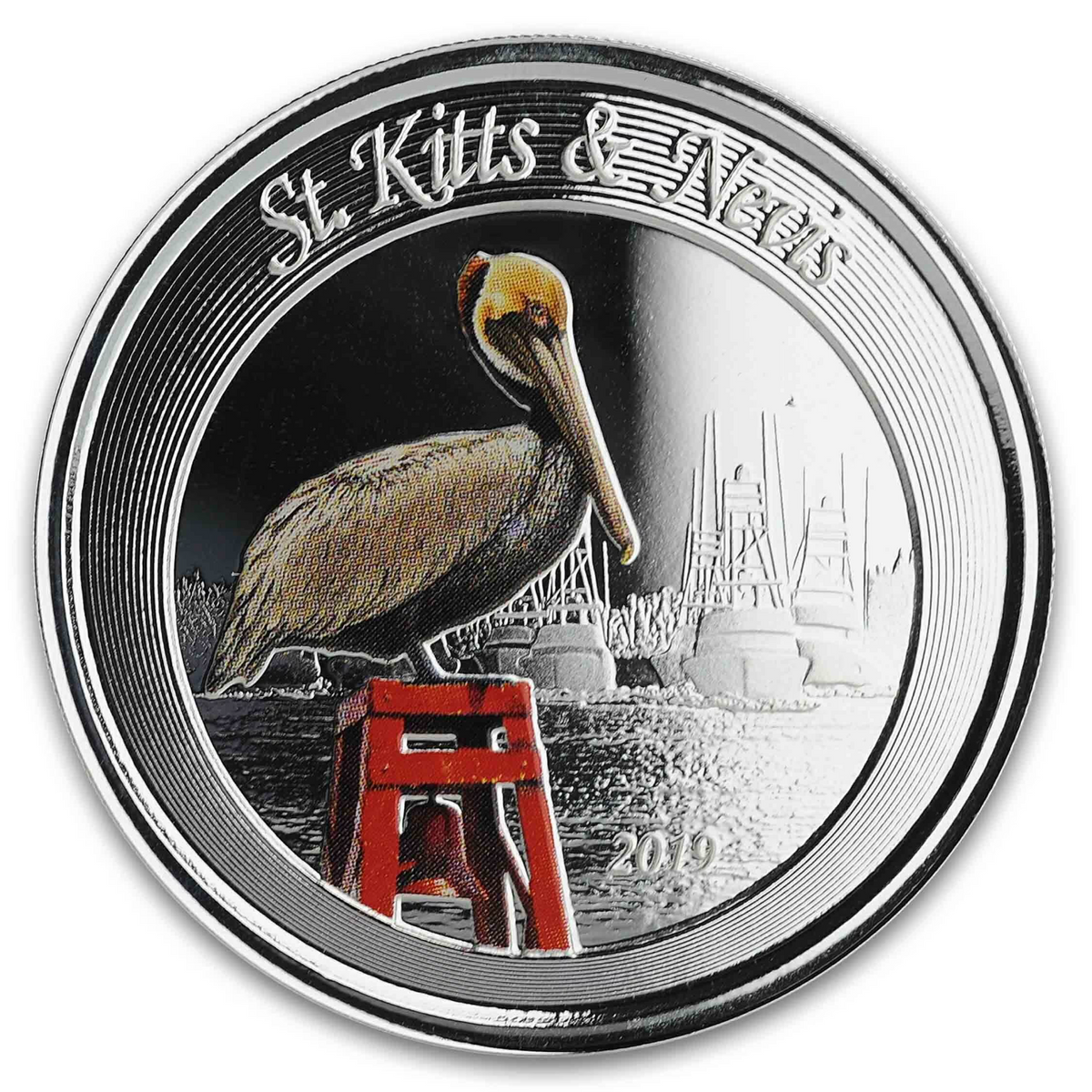 1 Oz Silver Coin 2019 EC8 Saint Kitts &amp; Nevis $2 Color Proof - Brown Pelican-classypw.com-1