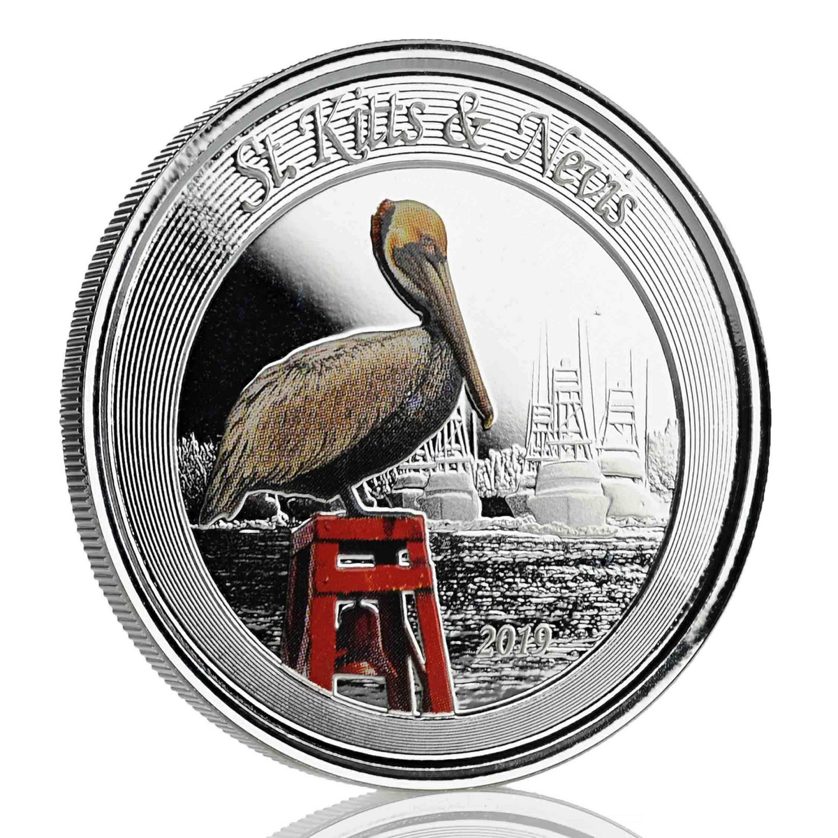 1 Oz Silver Coin 2019 EC8 Saint Kitts &amp; Nevis $2 Color Proof - Brown Pelican-classypw.com-2