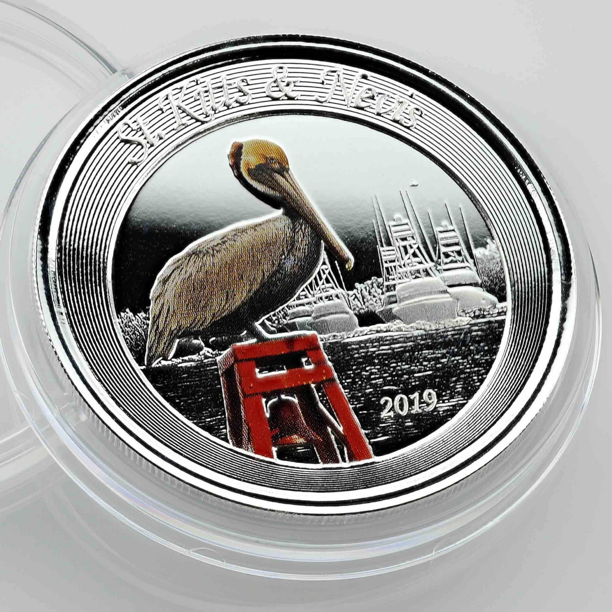 1 Oz Silver Coin 2019 EC8 Saint Kitts &amp; Nevis $2 Color Proof - Brown Pelican-classypw.com-3