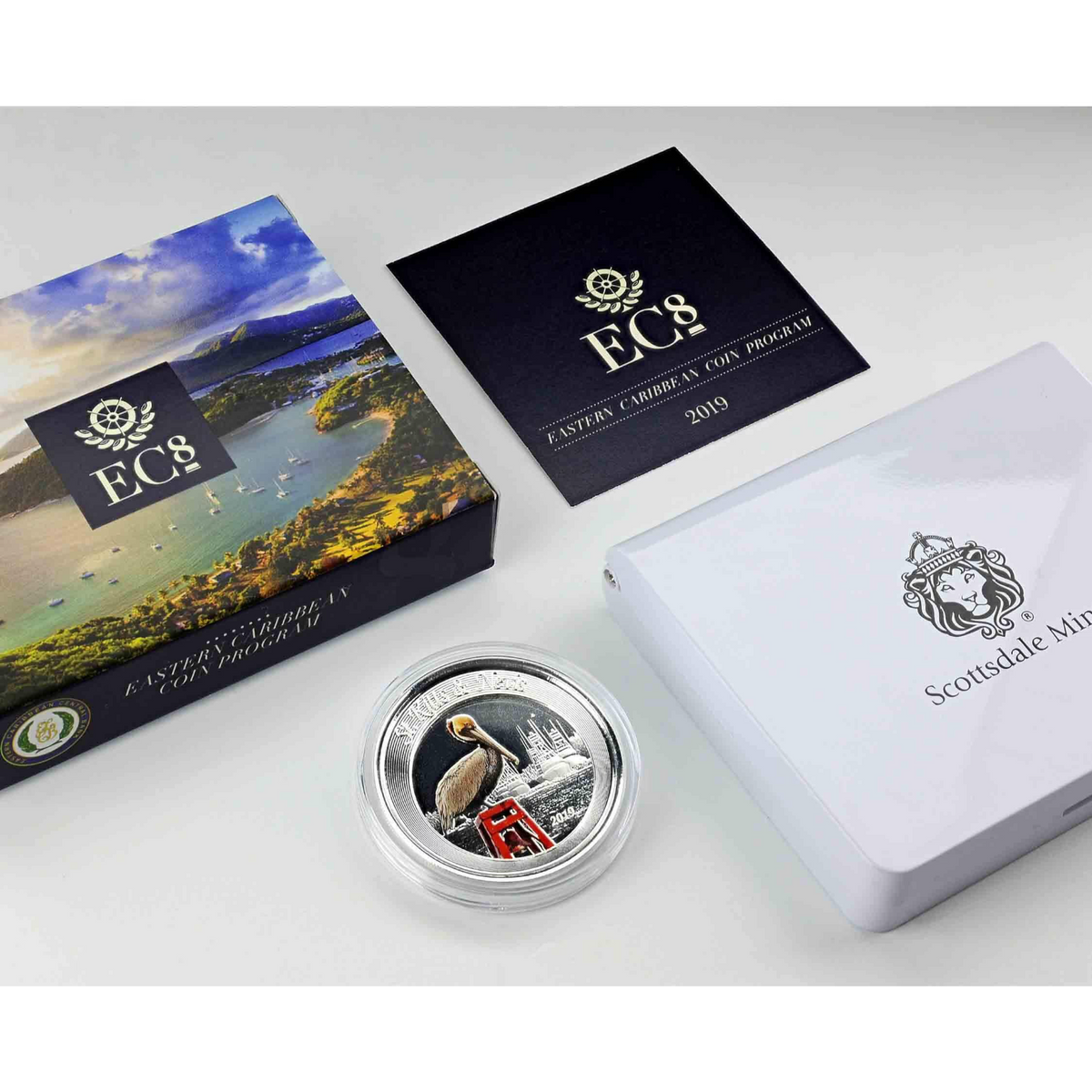 1 Oz Silver Coin 2019 EC8 Saint Kitts &amp; Nevis $2 Color Proof - Brown Pelican-classypw.com-6