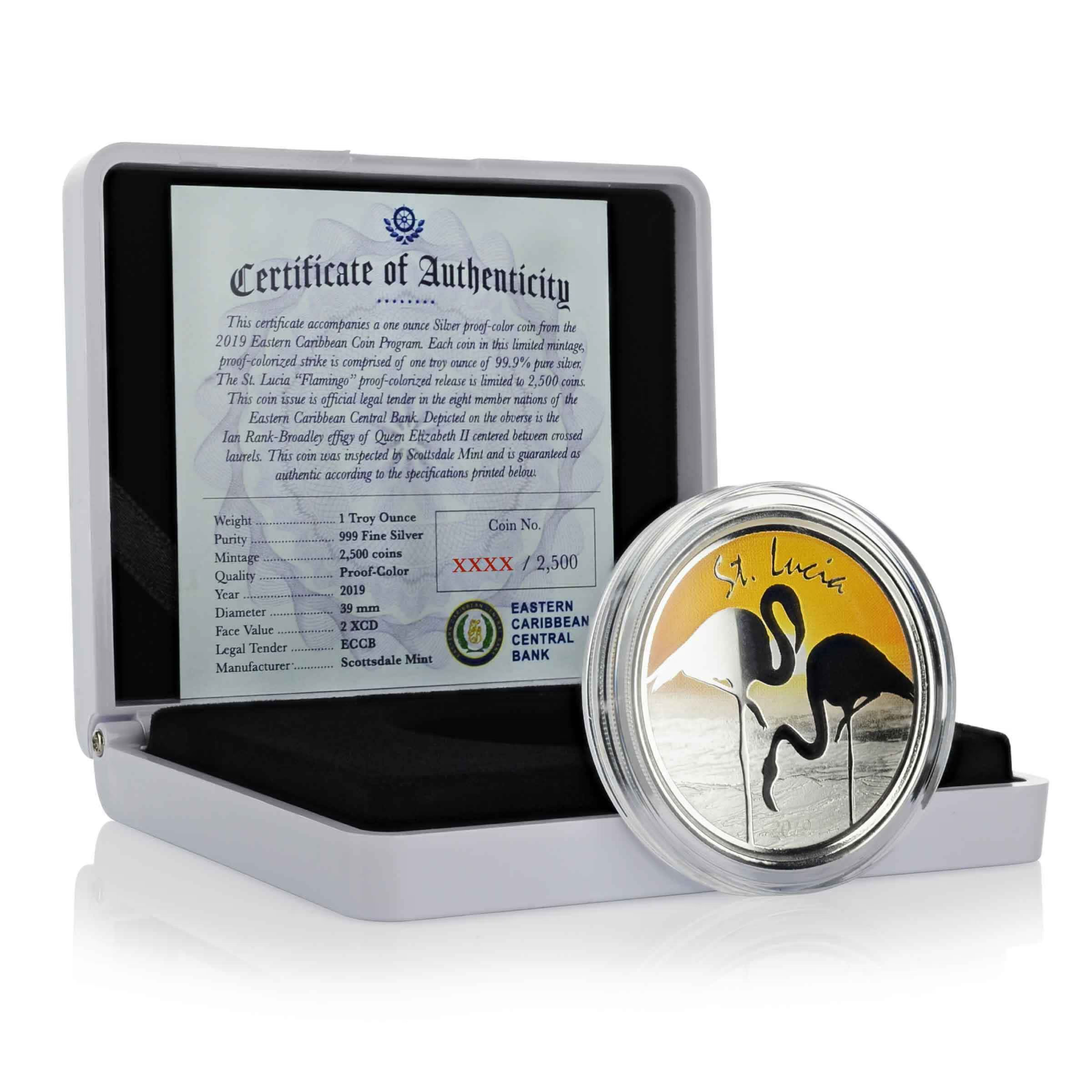 1 Oz Silver Coin 2019 EC8 Saint Lucia $2 Scottsdale Mint Color Proof - Flamingo-classypw.com-6