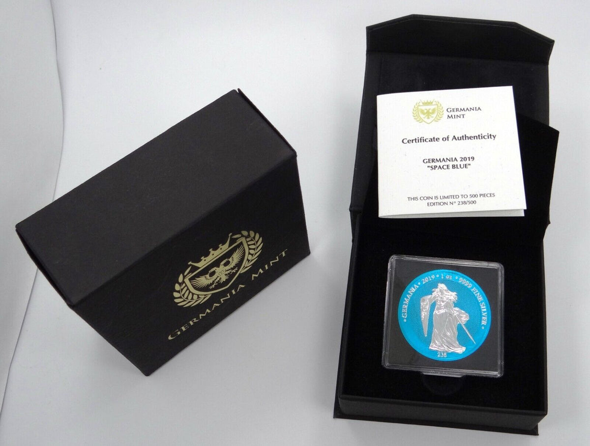 1 Oz Silver Coin 2019 Germania 5 Mark Space Blue RARE official release 238 / 500