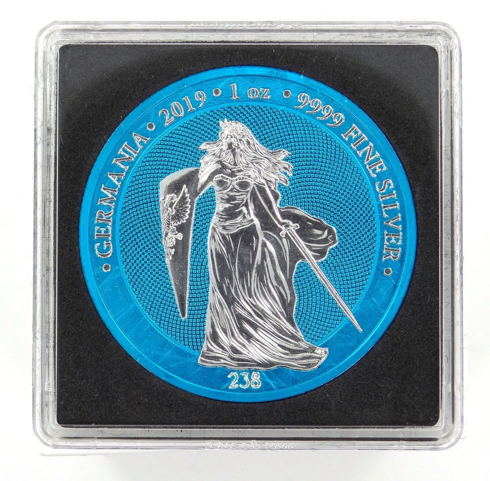 1 Oz Silver Coin 2019 Germania 5 Mark Space Blue RARE official release 238 / 500