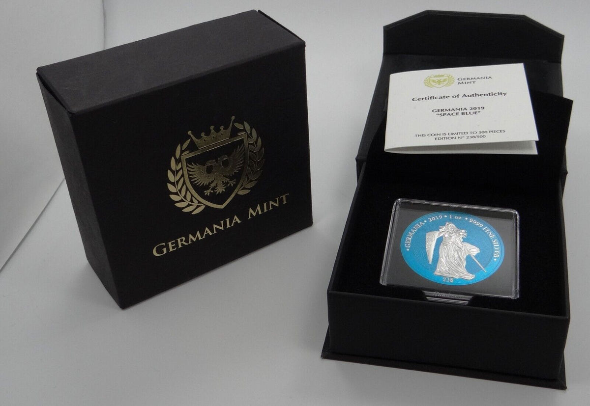 1 Oz Silver Coin 2019 Germania 5 Mark Space Blue RARE official release 238 / 500
