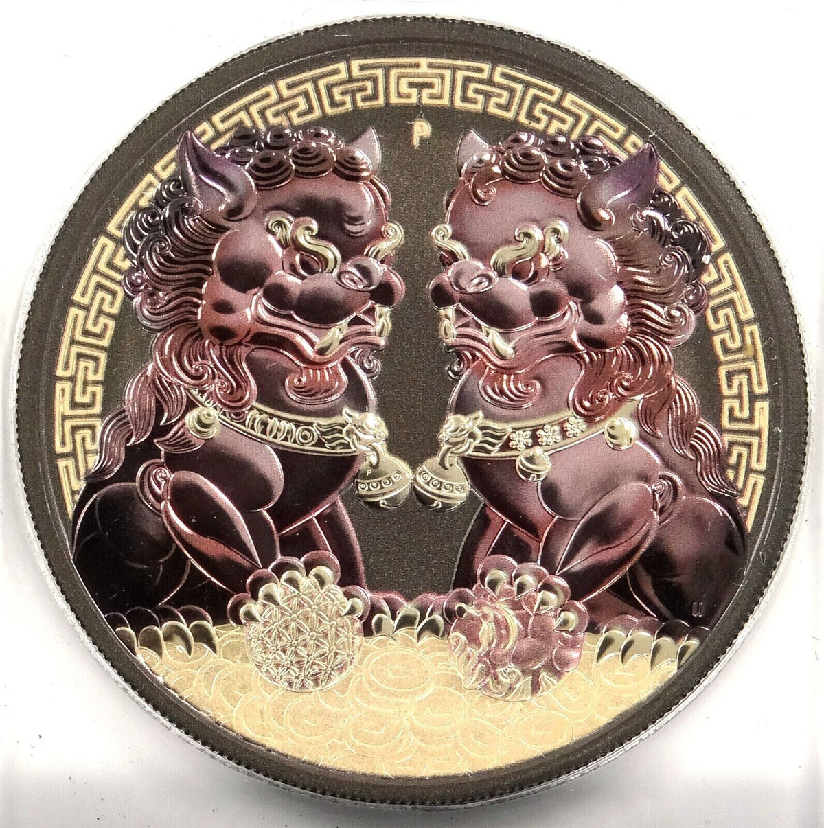 1 Oz Silver Coin 2020 $1 Australia Guardian Sky Lions Pixiu - Dark Red &amp; Gilded-classypw.com-1