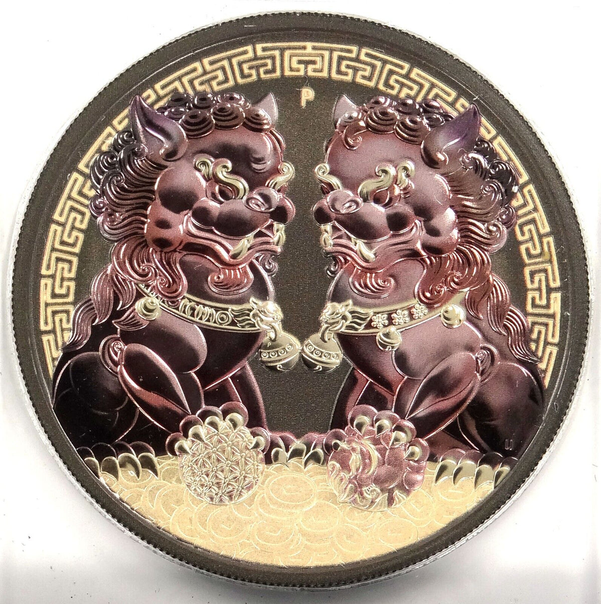 1 Oz Silver Coin 2020 $1 Australia Guardian Sky Lions Pixiu - Dark Red &amp; Gilded-classypw.com-1