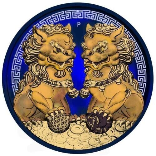 1 Oz Silver Coin 2020 $1 Australia Guardian Sky Lions Pixiu - Space Blue Gilded-classypw.com-1