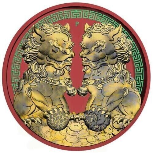 1 Oz Silver Coin 2020 $1 Australia Guardian Sky Lions Pixiu - Space Red &amp; Gilded-classypw.com-1