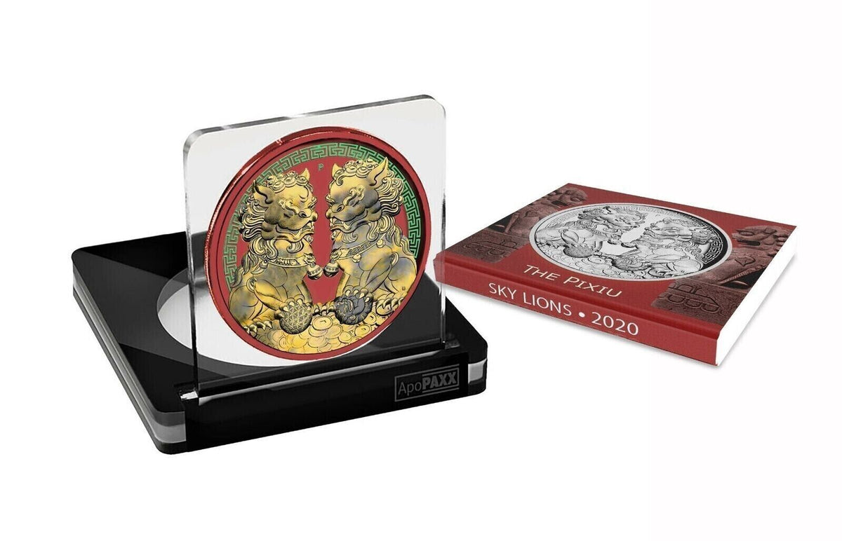 1 Oz Silver Coin 2020 $1 Australia Guardian Sky Lions Pixiu - Space Red &amp; Gilded-classypw.com-3