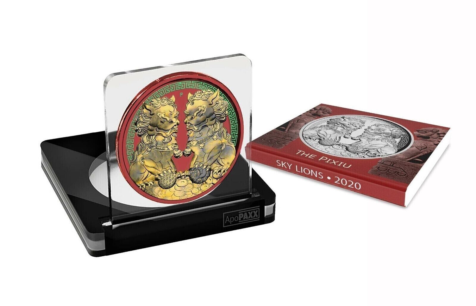 1 Oz Silver Coin 2020 $1 Australia Guardian Sky Lions Pixiu - Space Red & Gilded-classypw.com-3