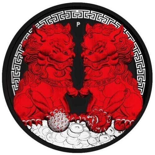 1 Oz Silver Coin 2020 $1 Australia Guardian Sky Lions The Pixiu - Black &amp; Red