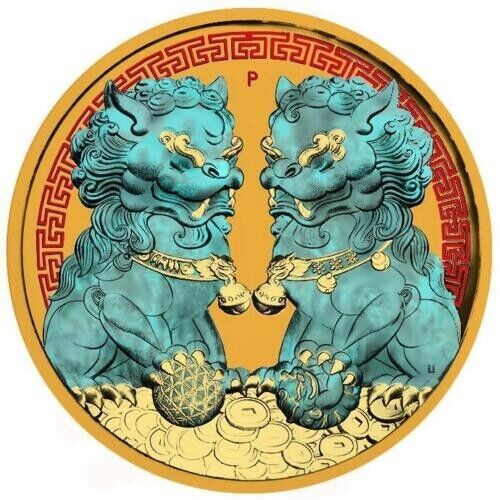 1 Oz Silver Coin 2020 $1 Australia Guardian Sky Lions The Pixiu - Yellow & Blue-classypw.com-1